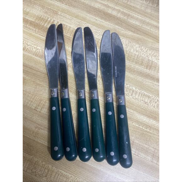 6 Piece Green Handle Set Stainless Flatware Knife Set Utensils - Picture 4 of 4